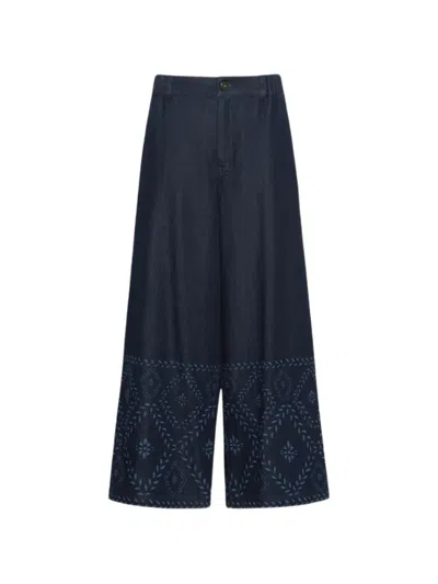 Weekend Max Mara Lampada Embroidered Wide-leg Jeans In Blue