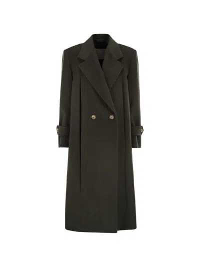 Weekend Max Mara Omens Dark Green Smalto Double-breasted Wool Coat In Black