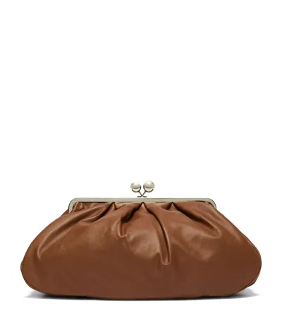 Weekend Max Mara Large Leather Pasticcino Clutch Bag In Brown