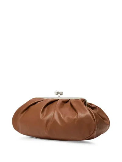 Weekend Max Mara Large Pasticcino Leather Clutch Bag In Brown