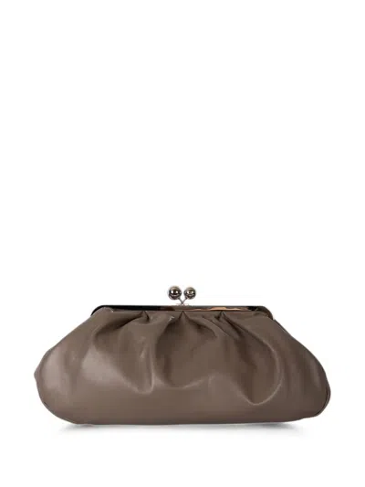 Weekend Max Mara Large Pasticcino Ruched Leather Clutch Bag In Brown