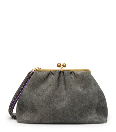 Weekend Max Mara Large Split Calfskin Pasticcino Clutch Bag In Grey