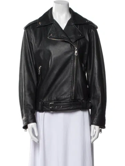Pre-owned Weekend Max Mara Leather Biker Jacket In Black