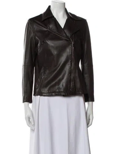 Pre-owned Weekend Max Mara Leather Biker Jacket In Brown