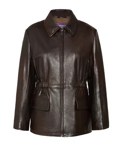 Weekend Max Mara Leather Biker Jacket In Brown