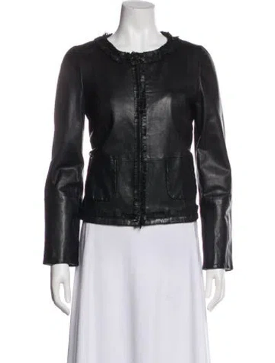 Pre-owned Weekend Max Mara Leather Biker Jacket In Gray