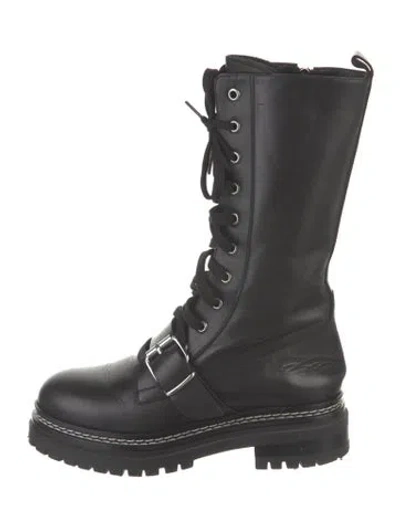 Pre-owned Weekend Max Mara Leather Combat Boots In Black