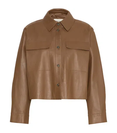 Weekend Max Mara Leather Cropped Jacket In Brown