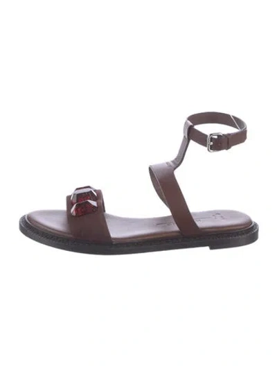 Pre-owned Weekend Max Mara Leather Crystal Embellishments Sandals In Brown