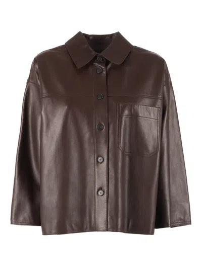 Weekend Max Mara Leather Jacket In Brown