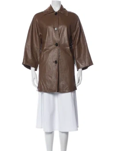 Pre-owned Weekend Max Mara Leather Jacket In Brown