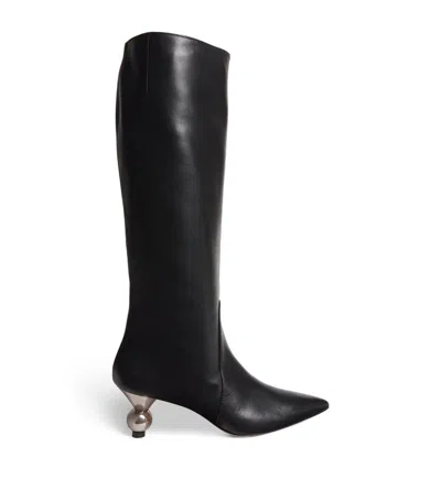 Weekend Max Mara Leather Knee-high Boots In Black