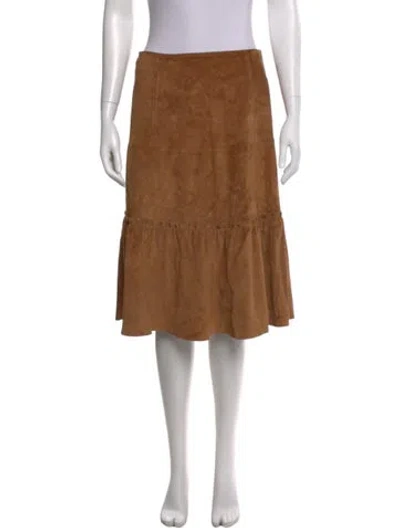Pre-owned Weekend Max Mara Leather Knee-length Skirt In Brown