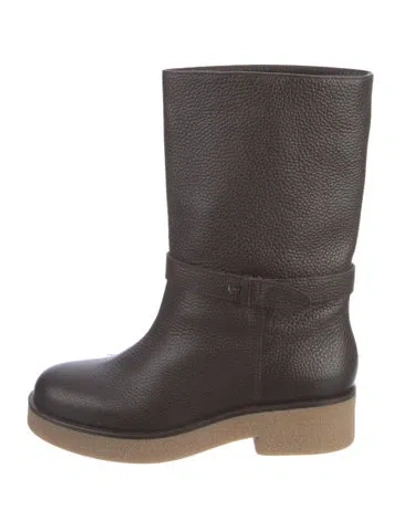 Pre-owned Weekend Max Mara Leather Moto Boots In Brown
