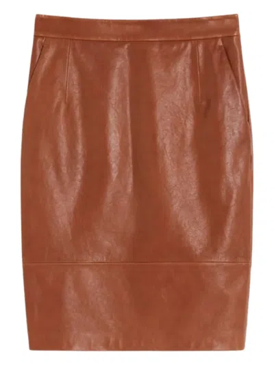 Weekend Max Mara Leather Panelled Midi Skirt In Brown