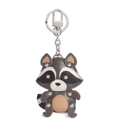 Weekend Max Mara Leather Raccoon Key Ring In Gray