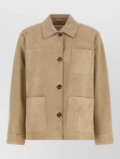 Weekend Max Mara Leather Single Breasted Coat In Neutral