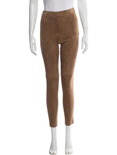 Pre-owned Weekend Max Mara Leather Skinny Leg Pants In Brown