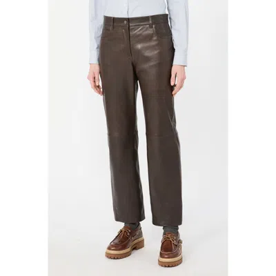 Weekend Max Mara Leather Straight Leg Pants In Brown