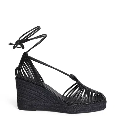 Weekend Max Mara Leather Wedge Sandals 60 In Black