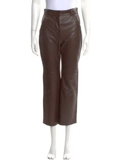 Pre-owned Weekend Max Mara Leather Wide Leg Pants In Brown