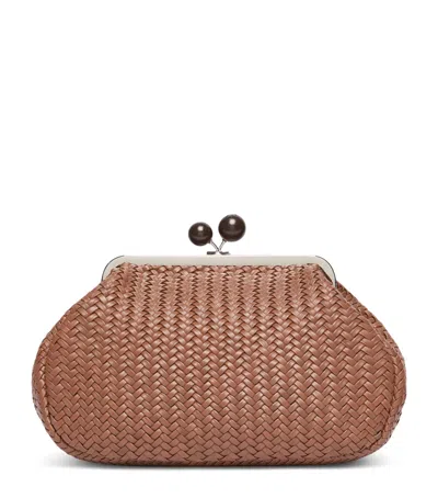 Weekend Max Mara Leather Woven Pasticcino Clutch Bag In Brown