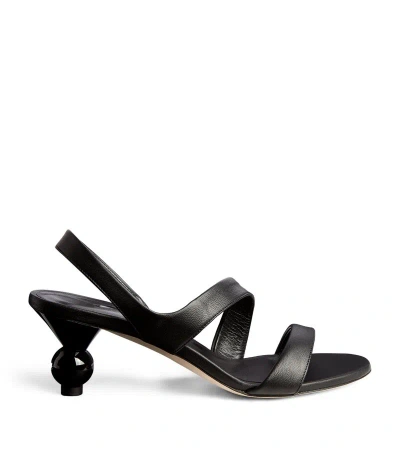 Weekend Max Mara Leather Zigano Heeled Sandals 65 In Black