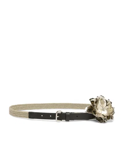 Weekend Max Mara Leather-linen Flower Belt In Neutral