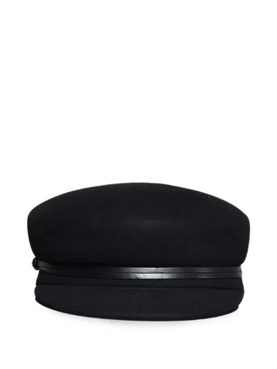 Weekend Max Mara Leather-trim Baker Boy Hat In Black