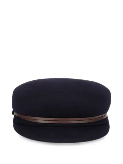 Weekend Max Mara Leather-trimmed Felted Beret In Blue