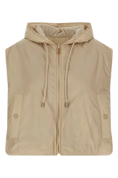 Weekend Max Mara Reversible Quilted Hooded Vest Drawstring In Brown