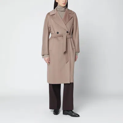 Weekend Max Mara Light Beige Wool Double-breasted Midi Coat In Blue