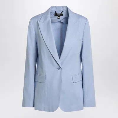 Weekend Max Mara Light Blue Single-breasted Jacket In Cotton And Linen