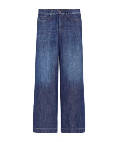 Weekend Max Mara Linen And Cotton Denim Jeans In Navy Blue