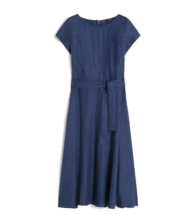 Weekend Max Mara Linen Belted Midi Dress In Blue