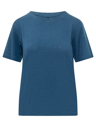 Weekend Max Mara Linen Blend Crewneck T-shirt In Blue