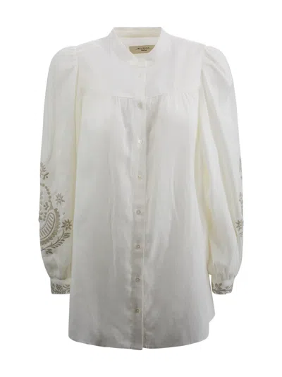 Weekend Max Mara Linen Canvas Shirt With Embroidery In Beige