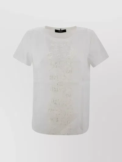 Weekend Max Mara Linen Canvas T-shirt Embroidered Pattern In White