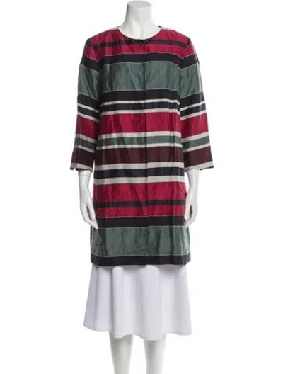 Pre-owned Weekend Max Mara Linen Colorblock Pattern Trench Coat In Red