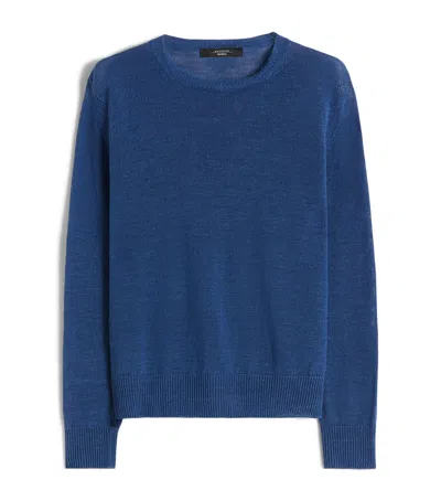 Weekend Max Mara Linen Crew-neck Sweater In Blue