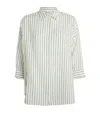 Weekend Max Mara Linen Cropped-sleeve Stripe Shirt In Green