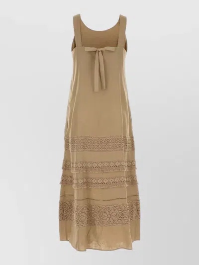 Weekend Max Mara Linen Dress Bow Detail Lace Tiered Hem In Nude