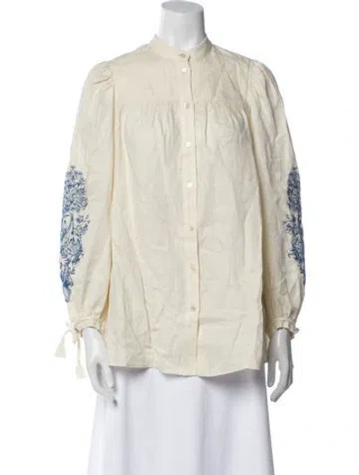 Pre-owned Weekend Max Mara Linen Floral Print Blouse In Gray
