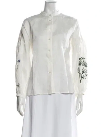 Pre-owned Weekend Max Mara Linen Floral Print Blouse In White
