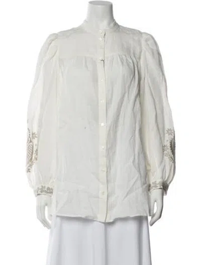 Pre-owned Weekend Max Mara Linen Floral Print Blouse In White