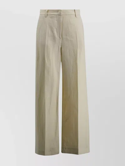 Weekend Max Mara Linen High Waist Palazzo Trousers With Front Pleats In Neutral