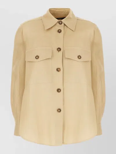 Weekend Max Mara Linen Jacket Long Sleeves Chest Pockets In Brown