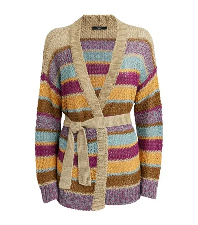 Weekend Max Mara Linen Knitted Striped Cardigan In Multi