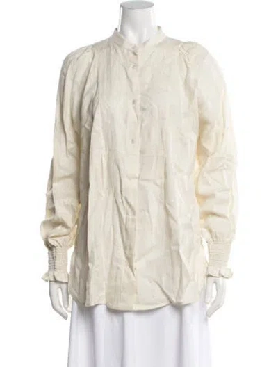 Pre-owned Weekend Max Mara Linen Long Sleeve Blouse In Neutrals
