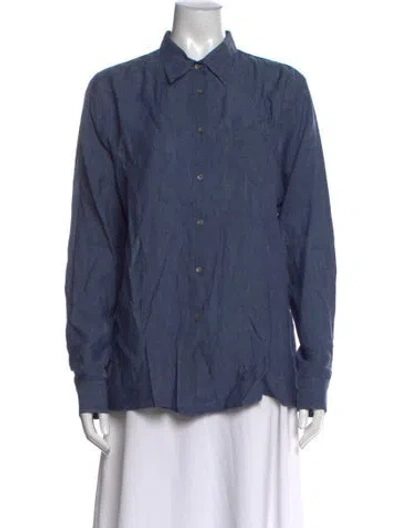 Pre-owned Weekend Max Mara Linen Long Sleeve Button-up Top In Blue